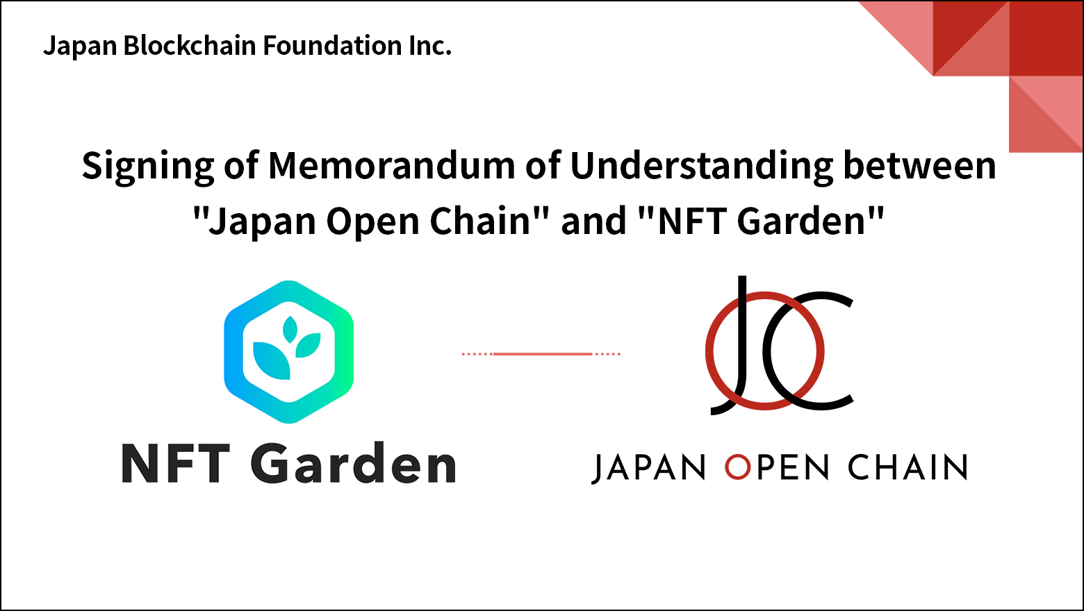Signing of Memorandum of Understanding between 'Japan Open Chain' and 'NFT Garden'